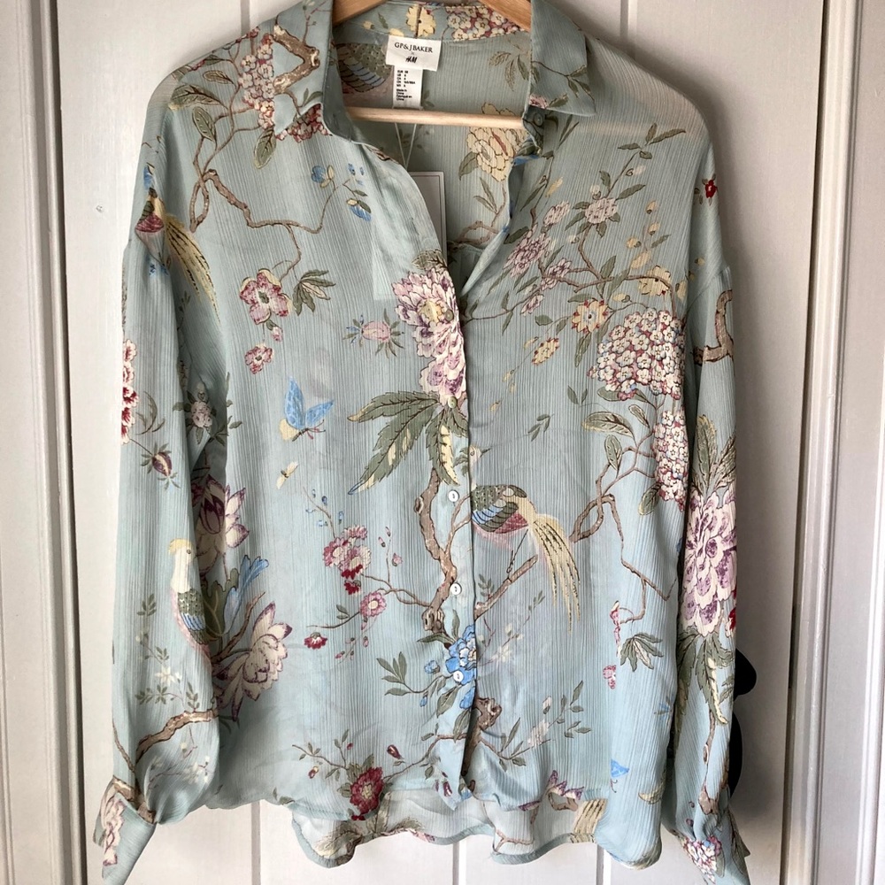 NWT! H&M light blue printed sheer blouse